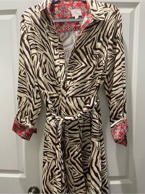Women’s Zebra-Print Shirt Dress with Red Accent